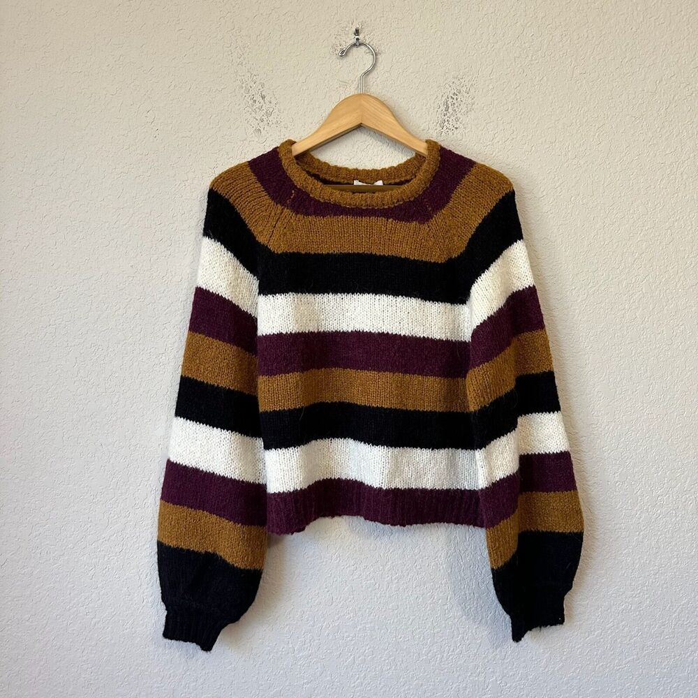 NWT JOIE Izzie Stripe Raglan Sweater Balloon Sleeve in Caviar
